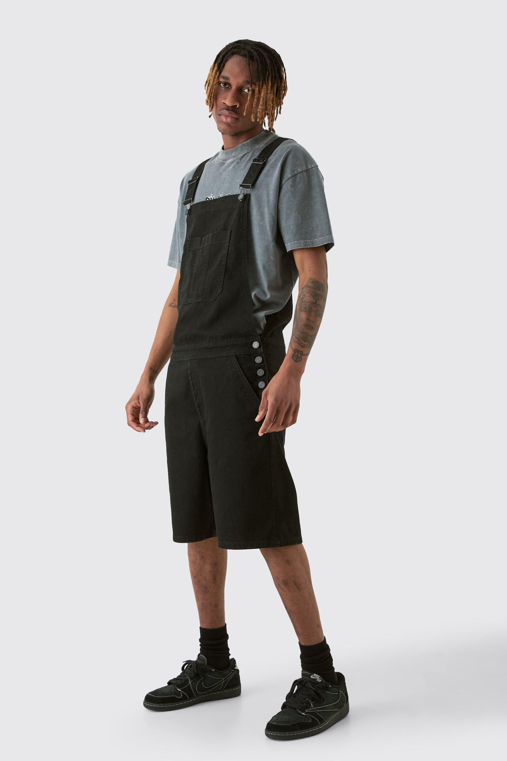 Mens Tall Dungaree Short In True Black, Black